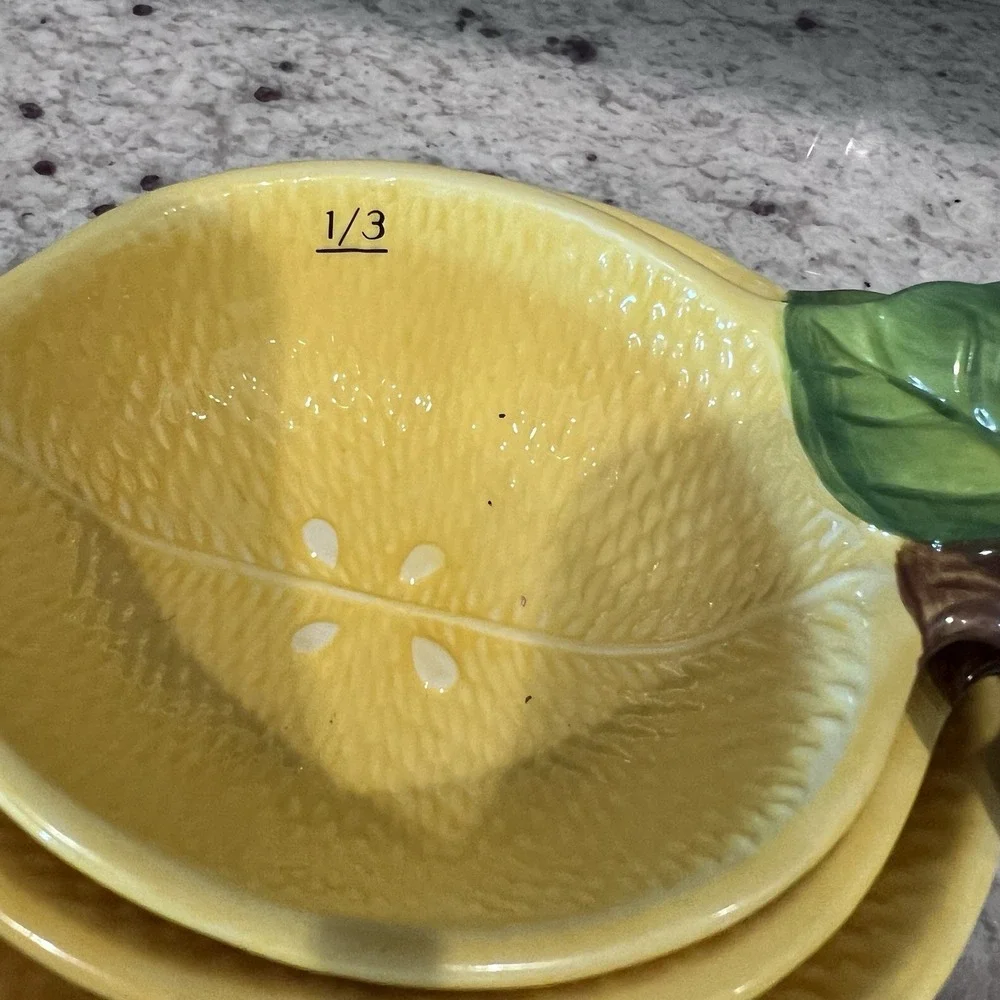 RARE! SUR LA TABLE Lemon Shape Ceramic Nesting Measuring Cups (Set of 4) Mint